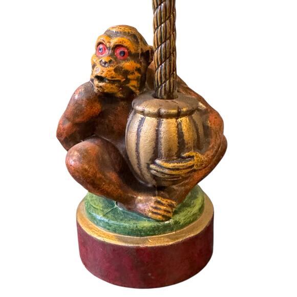 Vintage Metal Petites Choses Tropical Monkey Palm Tree Candle Holder Candlestick - Picture 2 of 6